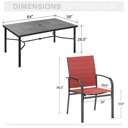 Captiva Designs Ensemble de salle à manger d'extérieur 7 pièces en acier rectangulaire avec motif géométrique et chaises fixes en toile