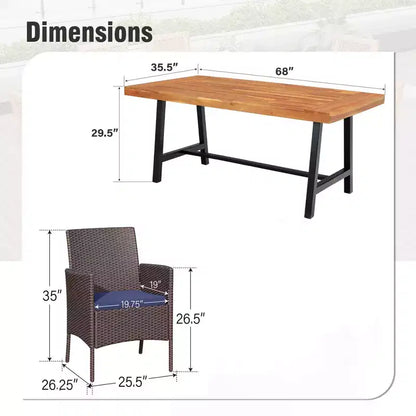 Captiva Designs Salon de jardin 7 pièces - Table en bois d'acacia avec plateau huilé et chaises en rotin