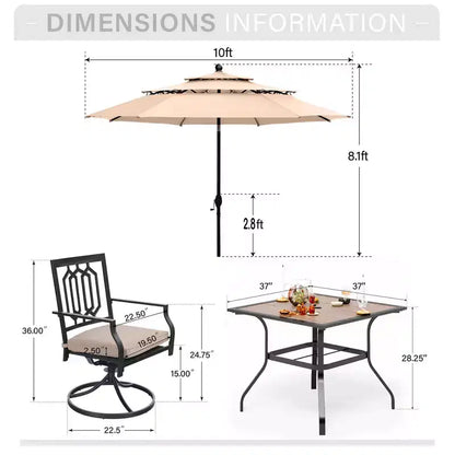 Captiva Designs Set da 6 Pezzi Tavolo da Pranzo da Esterno in Acciaio, Sedie Girevoli in Metallo e Ombrellone