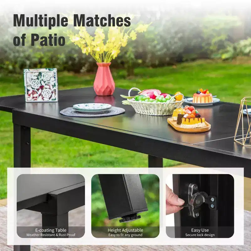 Captiva Designs Set da 9 Pezzi per Esterni con Tavolo da Pranzo Estensibile in Acciaio e Sedie a Mezzaluna in Rattan