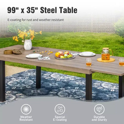 Captiva Designs Set da 9 Pezzi per Esterni con Tavolo da Pranzo Estensibile in Acciaio e Sedie a Mezzaluna in Rattan