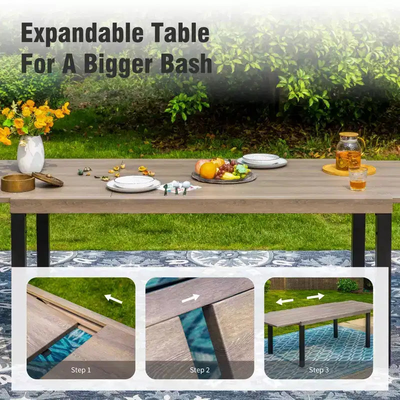 Captiva Designs Set da 9 Pezzi per Esterni con Tavolo da Pranzo Estensibile in Acciaio e Sedie a Mezzaluna in Rattan