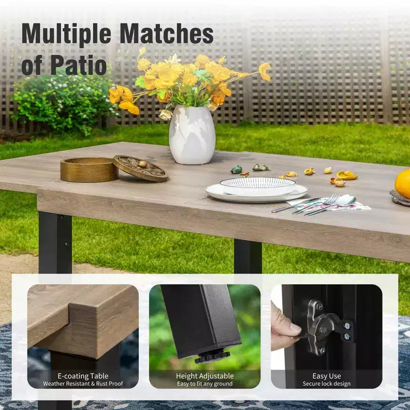 Captiva Designs Set da 9 Pezzi per Esterni con Tavolo da Pranzo Estensibile in Acciaio e Sedie a Mezzaluna in Rattan