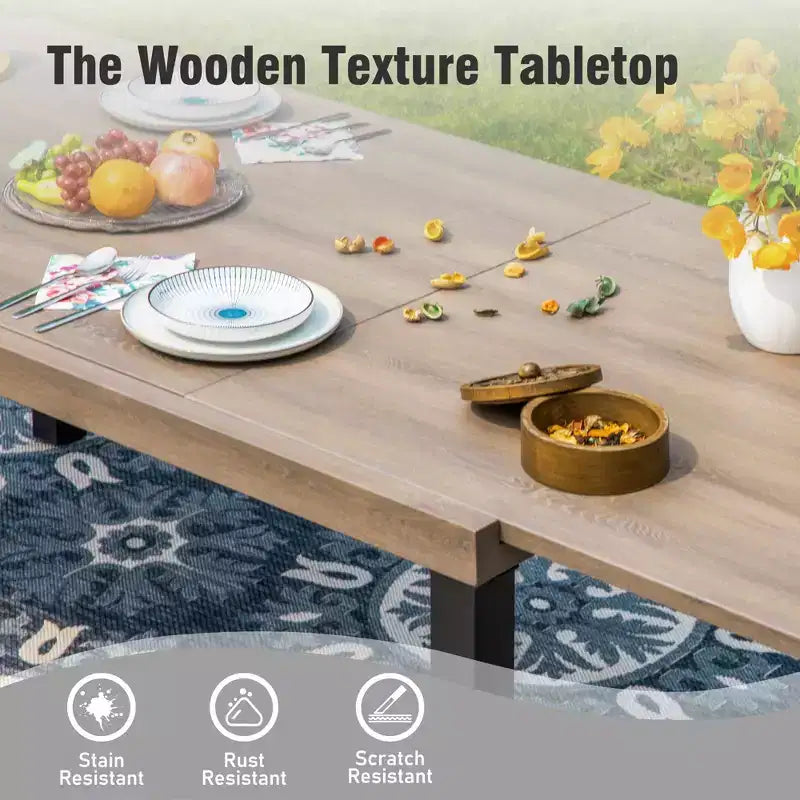 Captiva Designs Set da 9 Pezzi per Esterni con Tavolo da Pranzo Estensibile in Acciaio e Sedie a Mezzaluna in Rattan