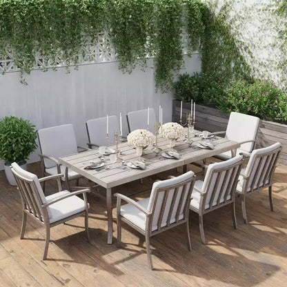 HAPPATIO Set da pranzo da 9 pezzi in alluminio per patio, tavolo e sedie da pranzo per esterni
