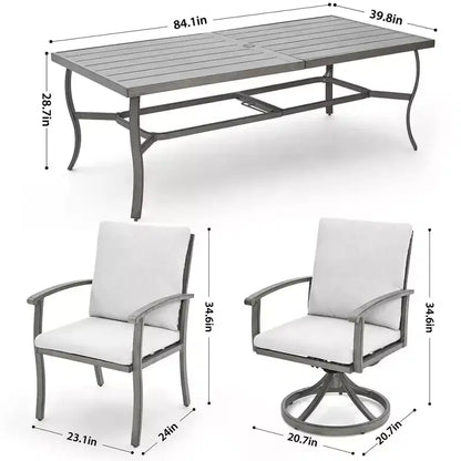HAPPATIO Set da pranzo da 9 pezzi in alluminio per patio, tavolo e sedie da pranzo per esterni