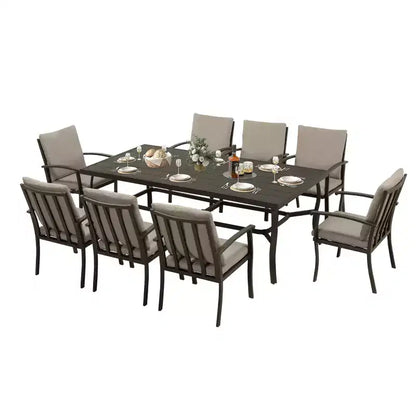 HAPPATIO Set da pranzo da 9 pezzi in alluminio per patio, tavolo e sedie da pranzo per esterni