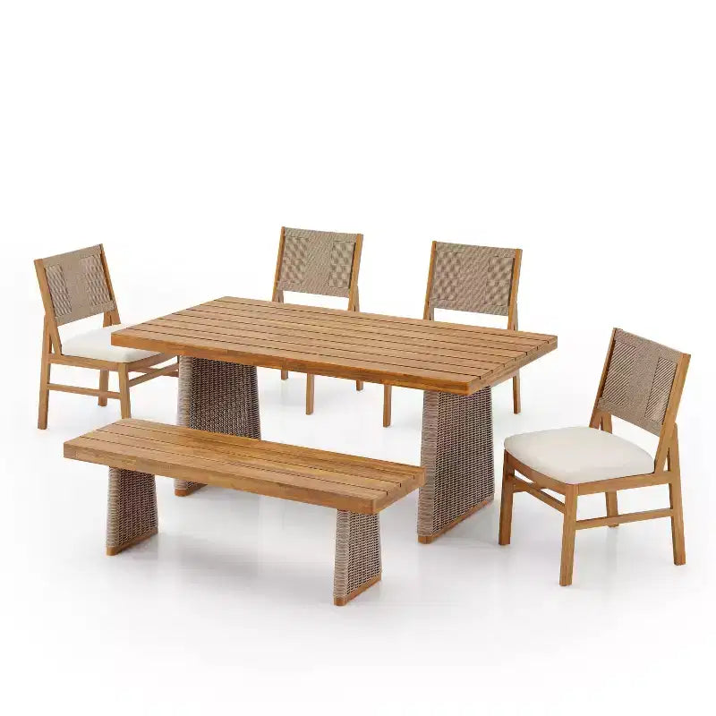 Christopher Knight Home Mabel Salon de jardin rustique 6 pièces en bois d'acacia et rotin avec table à lattes et coussins