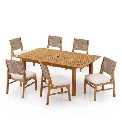 Ensemble de salle à manger 7 pièces extensible d'extérieur Christopher Knight Home Allison en bois d'acacia et osier tressé avec coussins