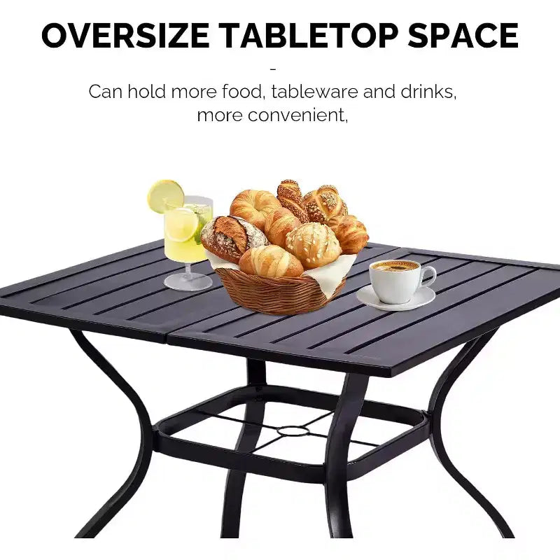 VINGLI Ensemble de salle à manger d'extérieur 5 pièces, ensemble de salle à manger de patio en métal pour 4, table à manger carrée avec trou pour parasol et 4 chaises de patio pour porche, balcon
