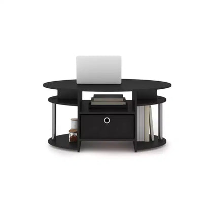 HOMLUX Modern Oval Coffee Table with Side Shelves and Fabric Storage Bin for Living Room