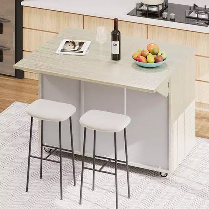 Isola da Cucina con Anta a Ribalta e Ante Intrecciate a Mano, Carrello con Ripiano Interno, Piano di Lavoro
