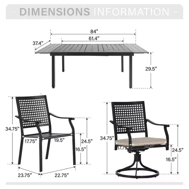 Captiva Designs – Table de salle à manger extensible rectangulaire 7 pièces avec plateau à lattes en acier et chaises élégantes en métal avec dossier