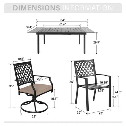 Captiva Designs – Table de salle à manger extensible rectangulaire 7 pièces avec plateau à lattes en acier et chaises élégantes en métal avec dossier