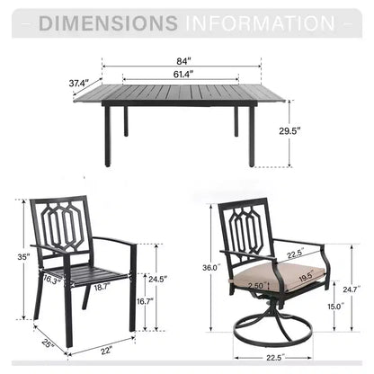 Captiva Designs – Table de salle à manger extensible rectangulaire 7 pièces avec plateau à lattes en acier et chaises élégantes en métal avec dossier