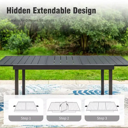 Captiva Designs – Table de salle à manger extensible rectangulaire 7 pièces avec plateau à lattes en acier et chaises élégantes en métal avec dossier