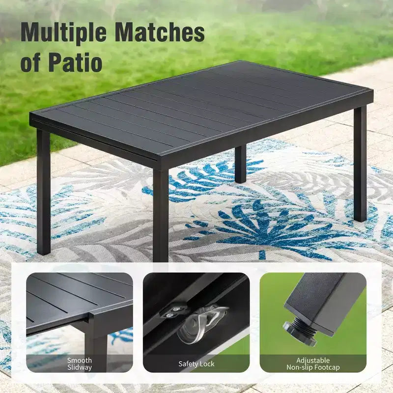 Captiva Designs – Table de salle à manger extensible rectangulaire 7 pièces avec plateau à lattes en acier et chaises élégantes en métal avec dossier