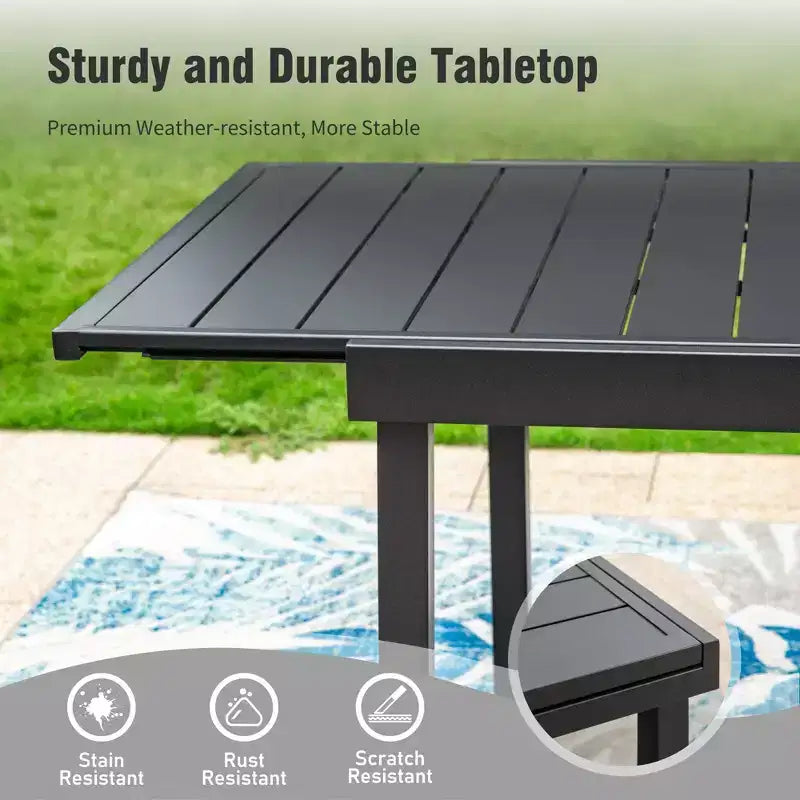 Captiva Designs – Table de salle à manger extensible rectangulaire 7 pièces avec plateau à lattes en acier et chaises élégantes en métal avec dossier