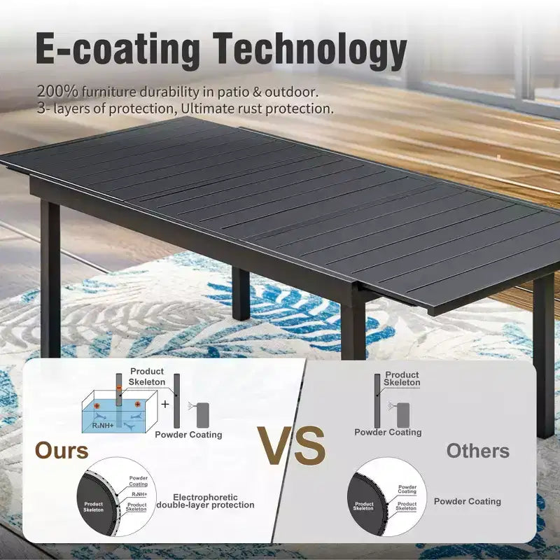Captiva Designs – Table de salle à manger extensible rectangulaire 7 pièces avec plateau à lattes en acier et chaises élégantes en métal avec dossier