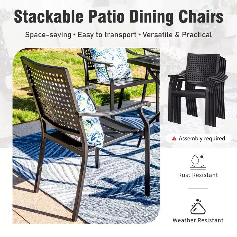 Captiva Designs – Table de salle à manger extensible rectangulaire 7 pièces avec plateau à lattes en acier et chaises élégantes en métal avec dossier