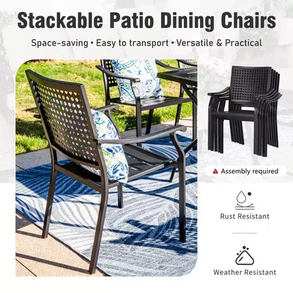Captiva Designs – Table de salle à manger extensible rectangulaire 7 pièces avec plateau à lattes en acier et chaises élégantes en métal avec dossier