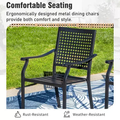 Captiva Designs – Table de salle à manger extensible rectangulaire 7 pièces avec plateau à lattes en acier et chaises élégantes en métal avec dossier