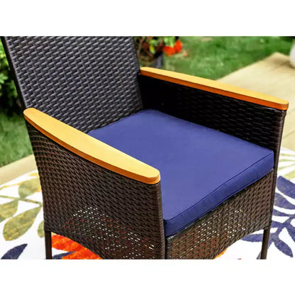 Captiva Designs Ensemble de salle à manger d'extérieur 7 pièces avec table en acier à lattes et chaises en rotin avec coussins amovibles