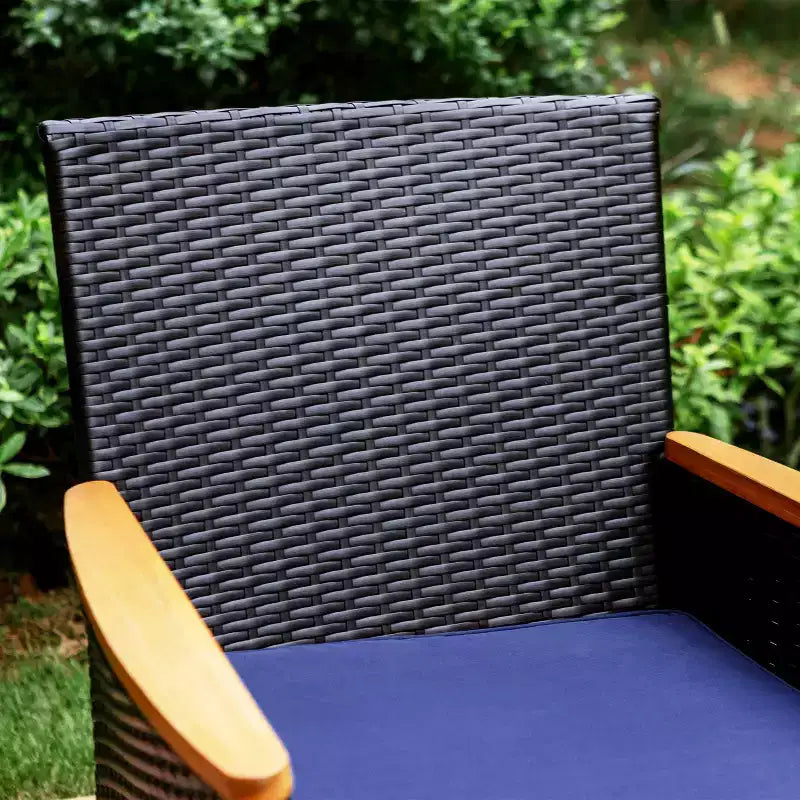 Captiva Designs Ensemble de salle à manger d'extérieur 7 pièces avec table en acier à lattes et chaises en rotin avec coussins amovibles