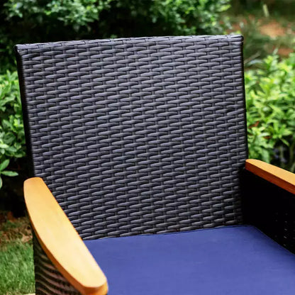 Captiva Designs Ensemble de salle à manger d'extérieur 7 pièces avec table en acier à lattes et chaises en rotin avec coussins amovibles