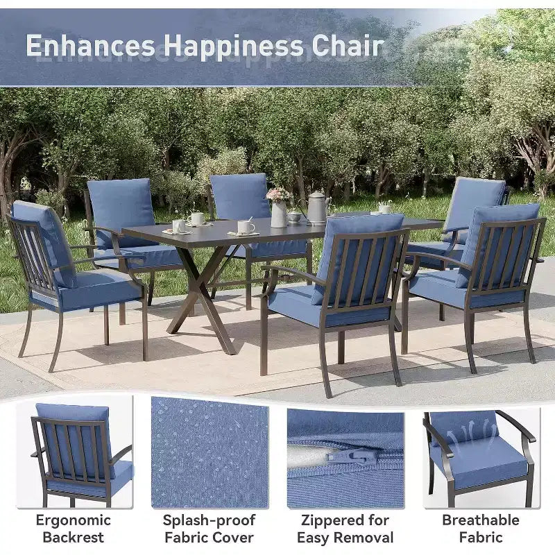 ALAULM Ensemble de Salle à Manger d'extérieur 16 pièces, Meubles de Patio en Métal avec 14 Chaises Fixes et 2 Grandes Tables avec Parasol pour Jardin