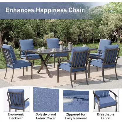 ALAULM Ensemble de Salle à Manger d'extérieur 16 pièces, Meubles de Patio en Métal avec 14 Chaises Fixes et 2 Grandes Tables avec Parasol pour Jardin