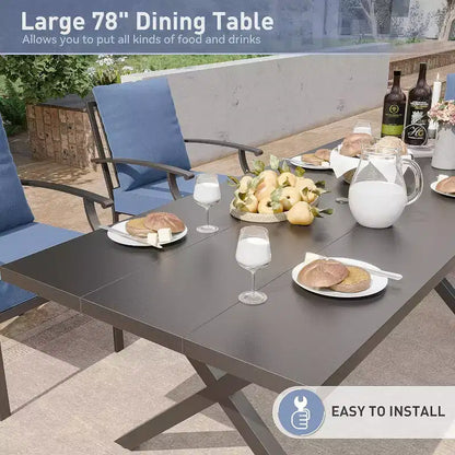 ALAULM Ensemble de Salle à Manger d'extérieur 16 pièces, Meubles de Patio en Métal avec 14 Chaises Fixes et 2 Grandes Tables avec Parasol pour Jardin