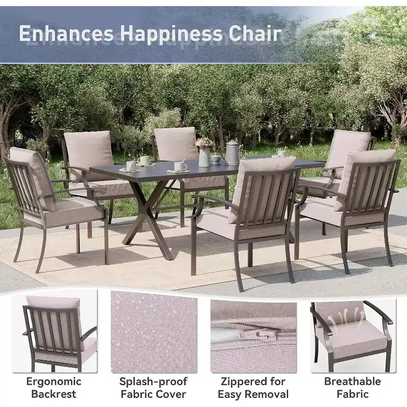 ALAULM Ensemble de Salle à Manger d'extérieur 16 pièces, Meubles de Patio en Métal avec 14 Chaises Fixes et 2 Grandes Tables avec Parasol pour Jardin