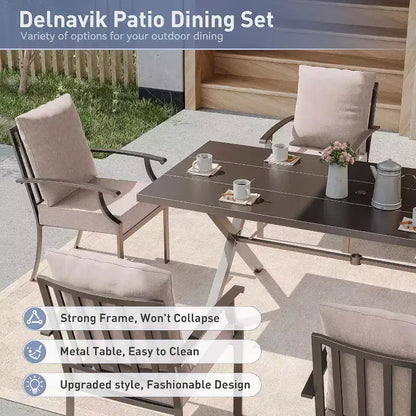 ALAULM Ensemble de Salle à Manger d'extérieur 16 pièces, Meubles de Patio en Métal avec 14 Chaises Fixes et 2 Grandes Tables avec Parasol pour Jardin
