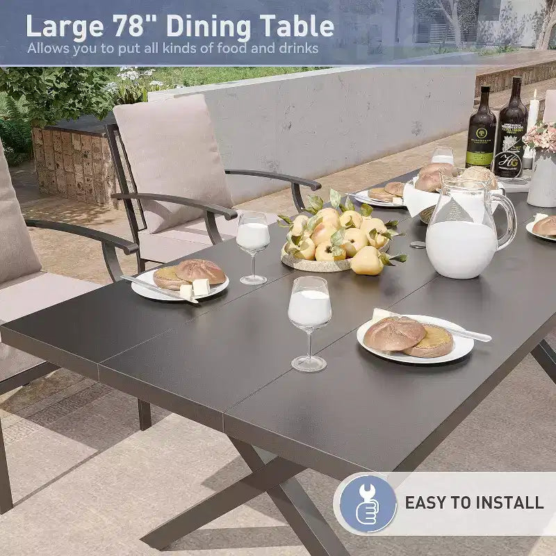ALAULM Ensemble de Salle à Manger d'extérieur 16 pièces, Meubles de Patio en Métal avec 14 Chaises Fixes et 2 Grandes Tables avec Parasol pour Jardin