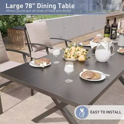 ALAULM Ensemble de Salle à Manger d'extérieur 16 pièces, Meubles de Patio en Métal avec 14 Chaises Fixes et 2 Grandes Tables avec Parasol pour Jardin