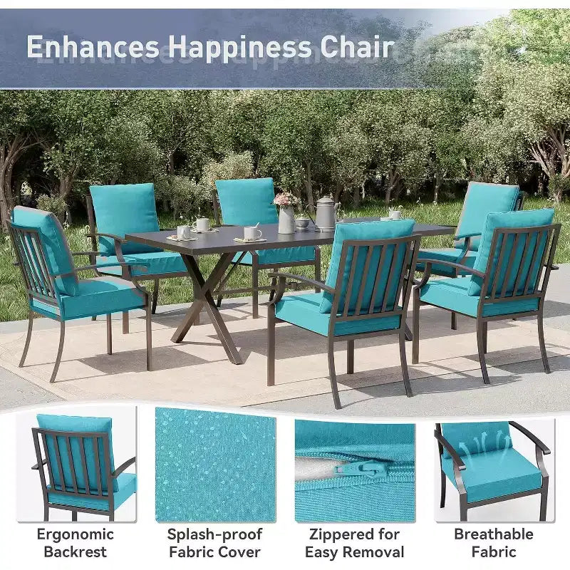 ALAULM Ensemble de Salle à Manger d'extérieur 16 pièces, Meubles de Patio en Métal avec 14 Chaises Fixes et 2 Grandes Tables avec Parasol pour Jardin