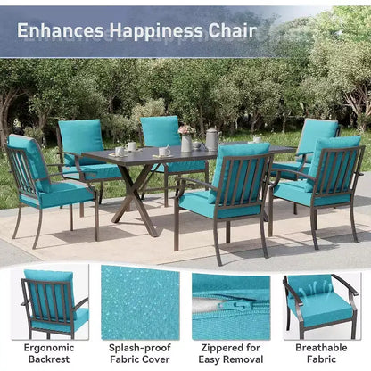 ALAULM Ensemble de Salle à Manger d'extérieur 16 pièces, Meubles de Patio en Métal avec 14 Chaises Fixes et 2 Grandes Tables avec Parasol pour Jardin