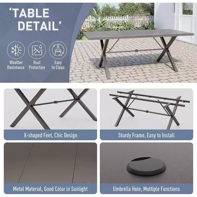 ALAULM Ensemble de Salle à Manger d'extérieur 16 pièces, Meubles de Patio en Métal avec 14 Chaises Fixes et 2 Grandes Tables avec Parasol pour Jardin