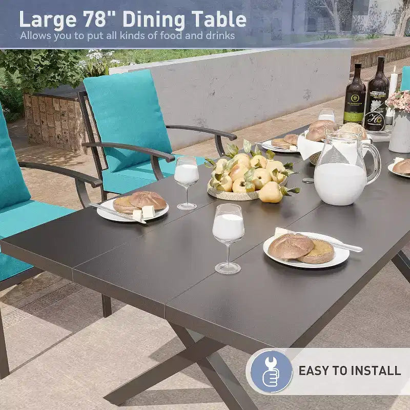 ALAULM Ensemble de Salle à Manger d'extérieur 16 pièces, Meubles de Patio en Métal avec 14 Chaises Fixes et 2 Grandes Tables avec Parasol pour Jardin
