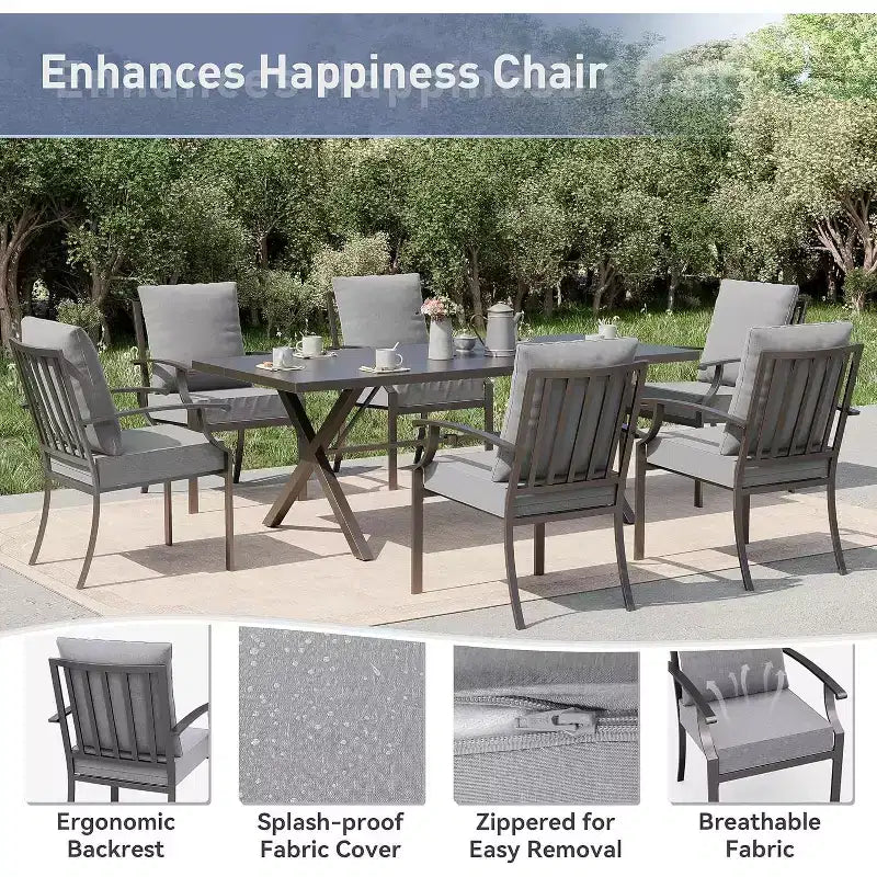 ALAULM Ensemble de Salle à Manger d'extérieur 16 pièces, Meubles de Patio en Métal avec 14 Chaises Fixes et 2 Grandes Tables avec Parasol pour Jardin
