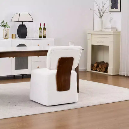Sedia da pranzo moderna imbottita in lino con rotelle, sedia laterale senza braccioli per cucina o soggiorno