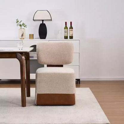 Sedia da pranzo moderna imbottita in lino con rotelle, sedia laterale senza braccioli per cucina o soggiorno