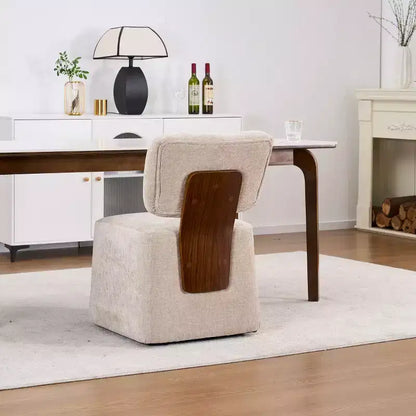 Sedia da pranzo moderna imbottita in lino con rotelle, sedia laterale senza braccioli per cucina o soggiorno