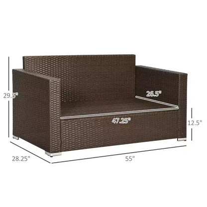 Divanetto da Esterno in Vimini, Divano da Patio con Cuscini, Divano in Rattan PE a 2 Posti, 2 Cuscini Decorativi