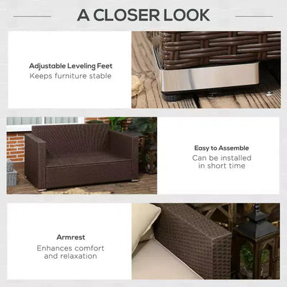 Divanetto da Esterno in Vimini, Divano da Patio con Cuscini, Divano in Rattan PE a 2 Posti, 2 Cuscini Decorativi