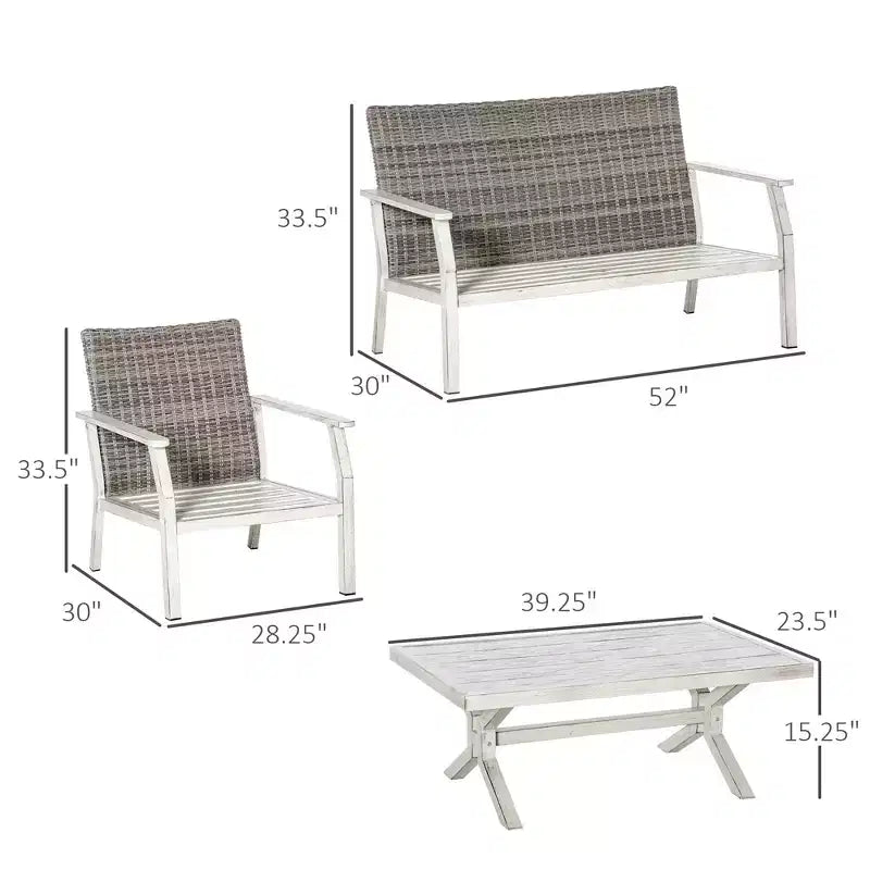 Set di mobili da patio a 4 pezzi con cuscini, set divano da conversazione in vimini da esterno, set divano con telaio in alluminio per cortile, bordo piscina, giardino