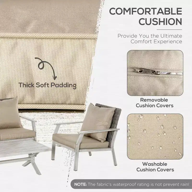 Set di mobili da patio a 4 pezzi con cuscini, set divano da conversazione in vimini da esterno, set divano con telaio in alluminio per cortile, bordo piscina, giardino