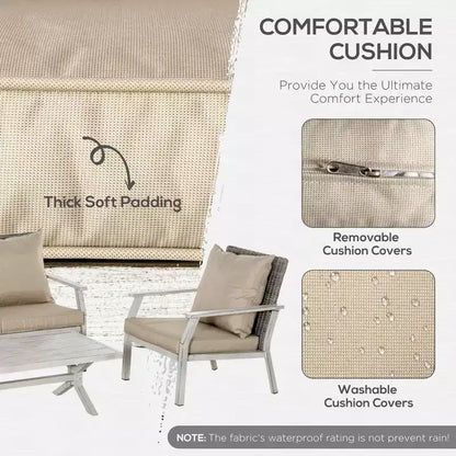 Set di mobili da patio a 4 pezzi con cuscini, set divano da conversazione in vimini da esterno, set divano con telaio in alluminio per cortile, bordo piscina, giardino