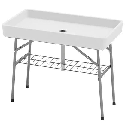3.4ft Folding Ice Cooler Table with Drain, Fill and Chill Table Outdoor Table Cooler with Storage Shelf, Drink Cooler for Parties Picnic BBQ